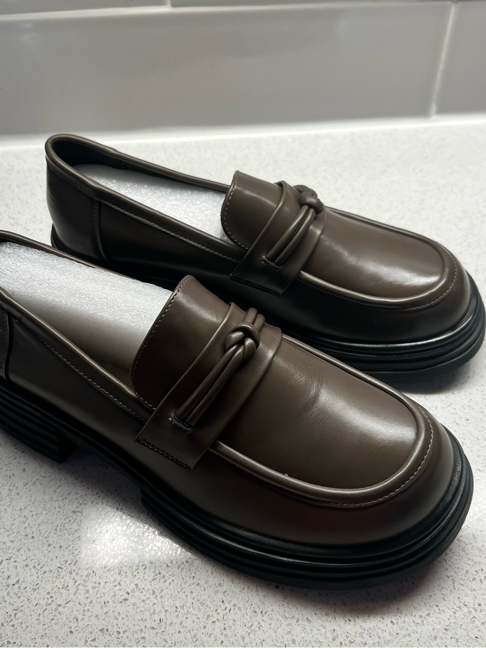 Women Brown Lamb Leather Penny Loafers